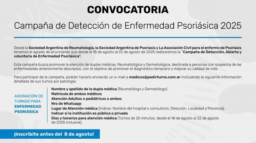 CONVOCATORIA: Campaña de Detección de Enfermedad Psoriásica 2025